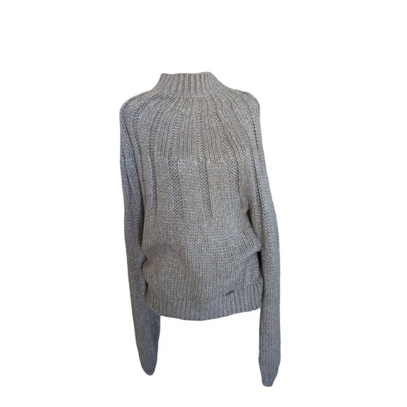 Abercrombie & Fitch Balloon Sleeve High Neck Cable Knit Pullover Sweater Size M - Picture 1 of 7